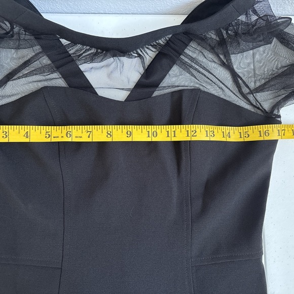 Maggy London Women's Size 6 Black Fishnet Mesh Long Sleeve Mid Length Dress - Picture 11 of 14